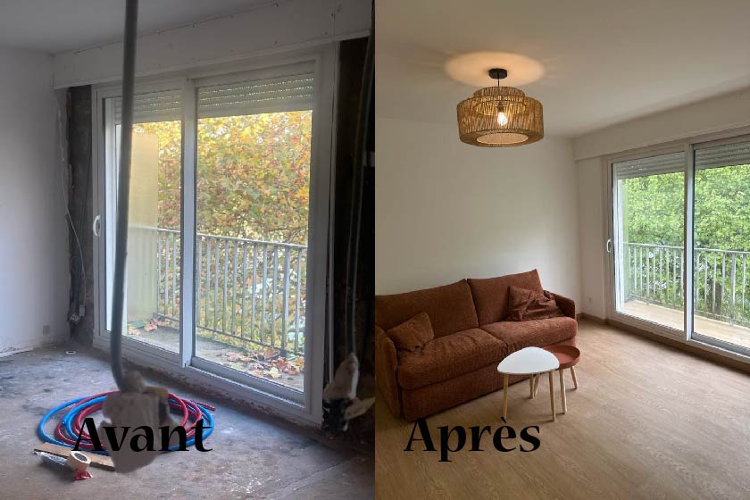 Salon rénové avec murs peints par un peintre en bâtiment professionnel